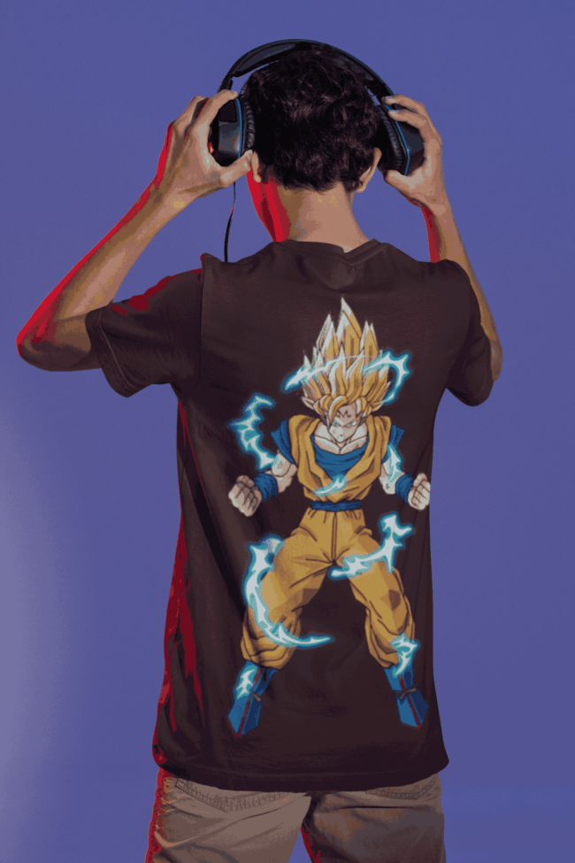 back view bella canvas t shirt mockup of a man putting on headpho