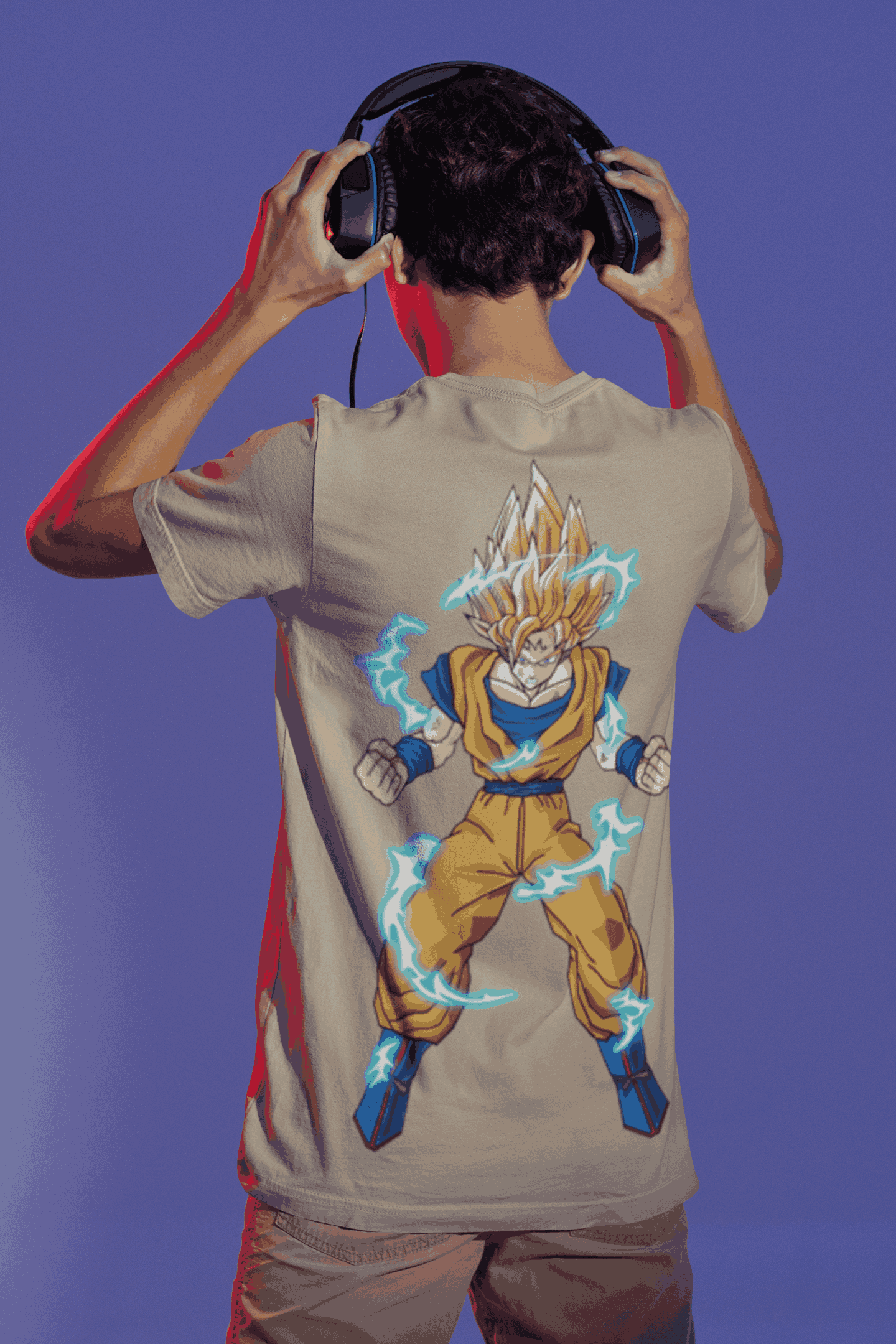 back view bella canvas t shirt mockup of a man putting on headphones at 10