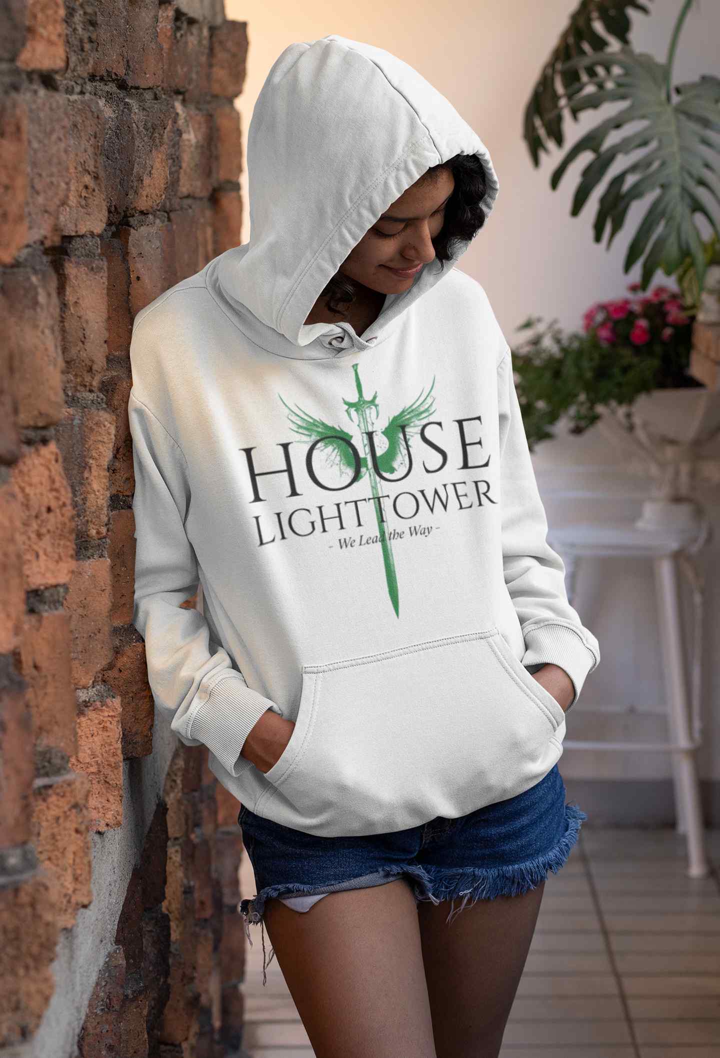 mockup of a joyful woman wearing a customizable pullover hoodie 33750