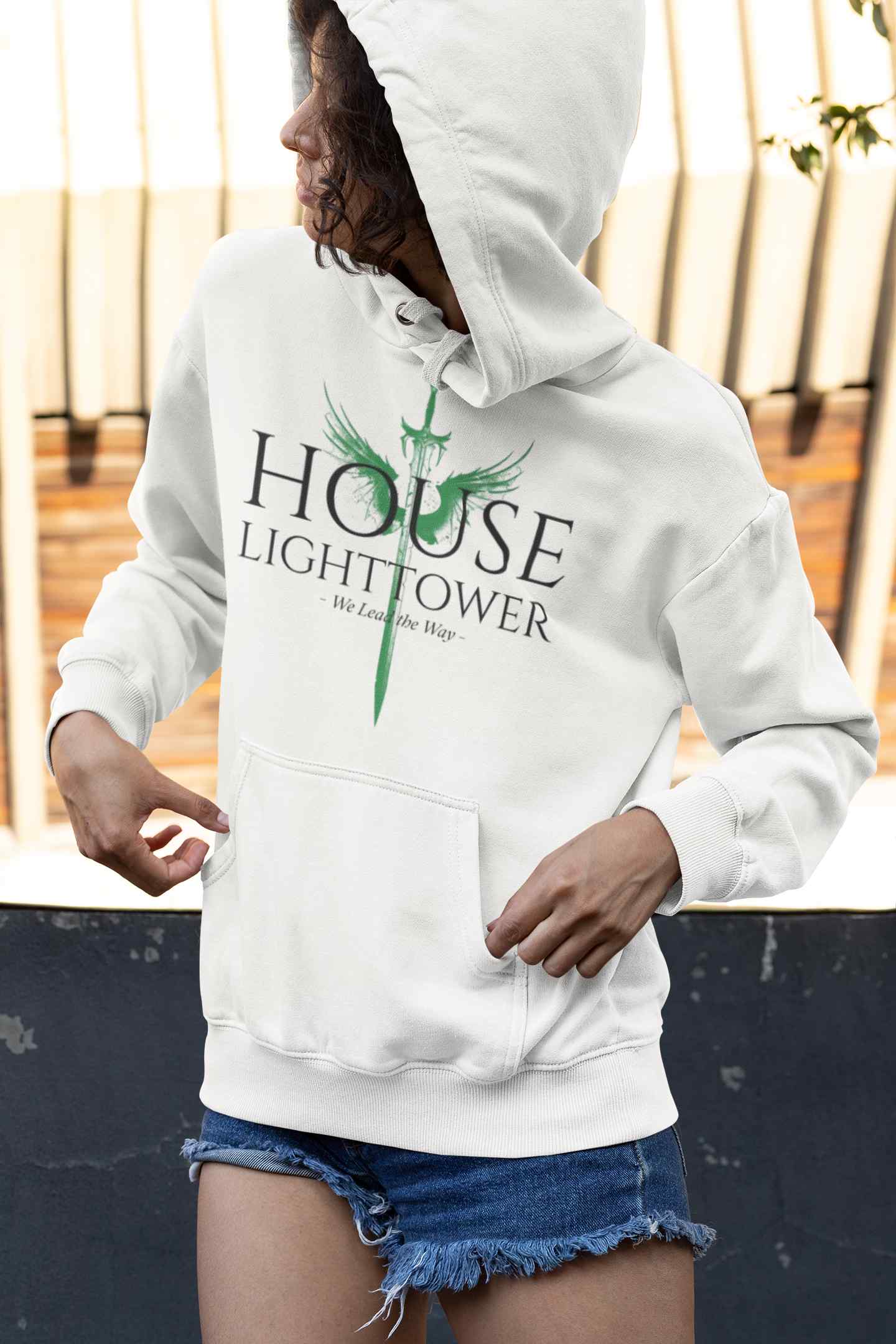 mockup of a young woman wearing a pullover hoodie 33747