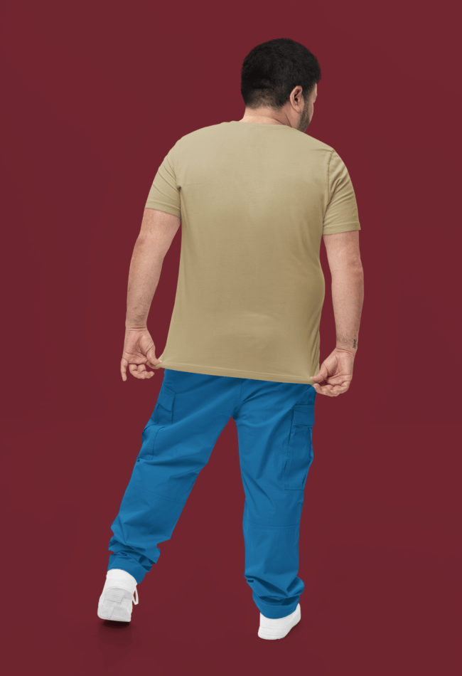 back view bella canvas t shirt mockup of a man in a studio m34594 min