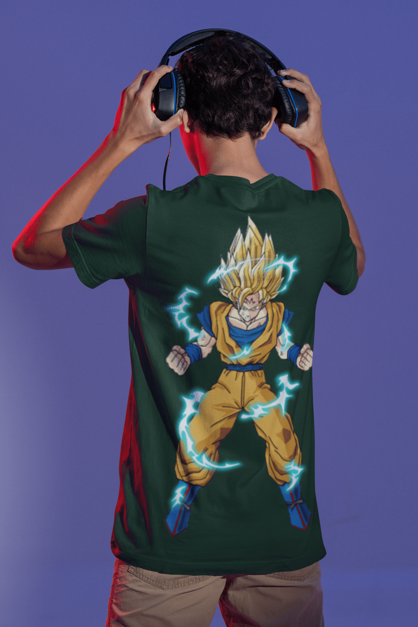 back view bella canvas t shirt mockup of a man putting on headphones at a studio m28452 min 1 1