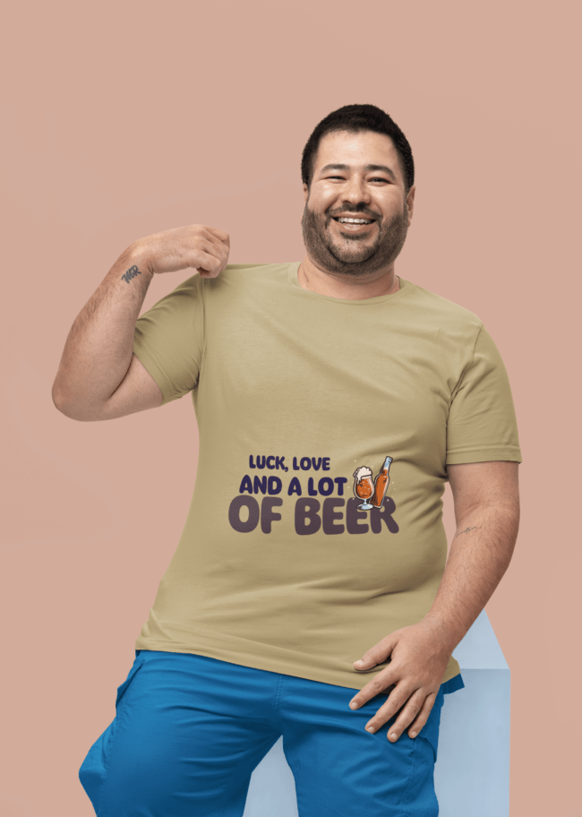 mockup of a happy man showing off his new bella canvas t shirt m34599 min