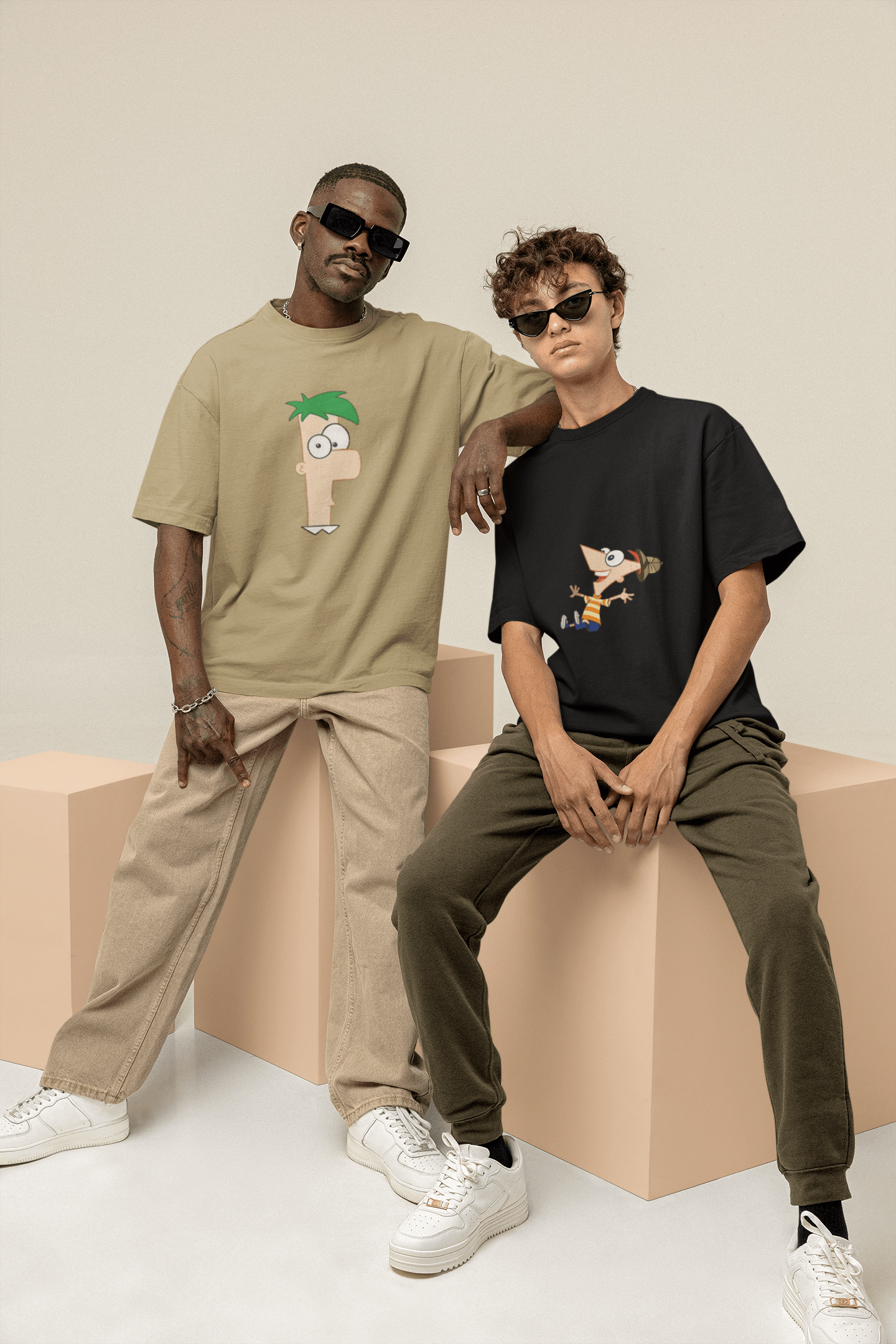 mockup of two men wearing trendy oversized t shirts m26204 1 min