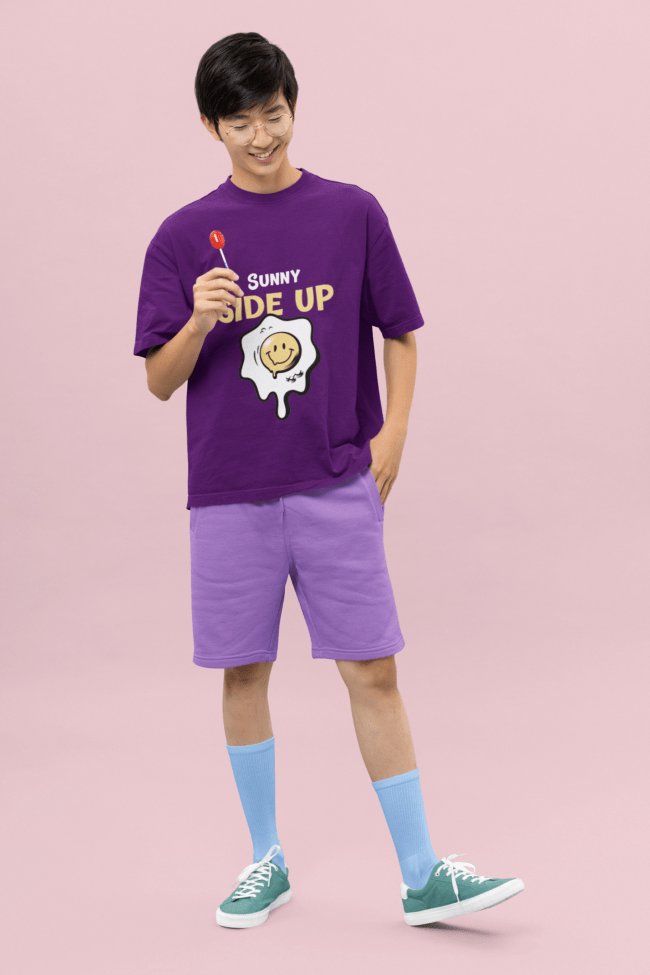 oversized t shirt mockup of a happy man with a lollipop and a kawaii style m30689