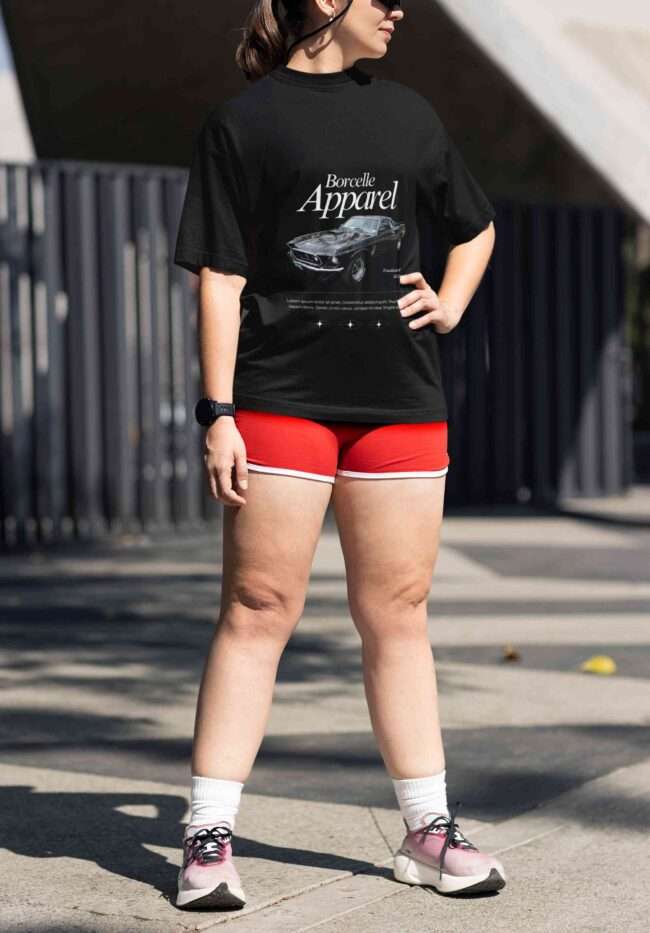 oversized t shirt mockup of a cropped face woman getting ready for a run m40019 7 scaled