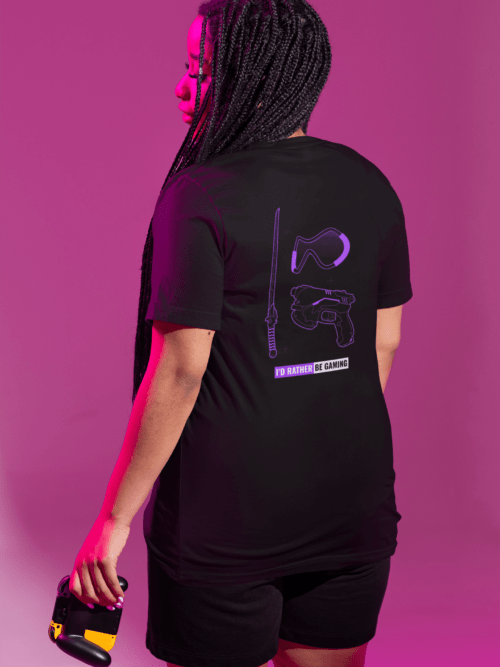 oversized tee mockup of a gamer holding a controller m28491 min