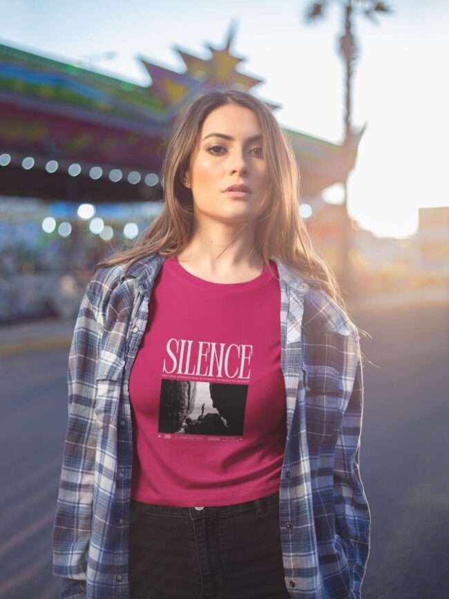 portrait of a beautiful woman wearing a crop top tee mockup a19435 4