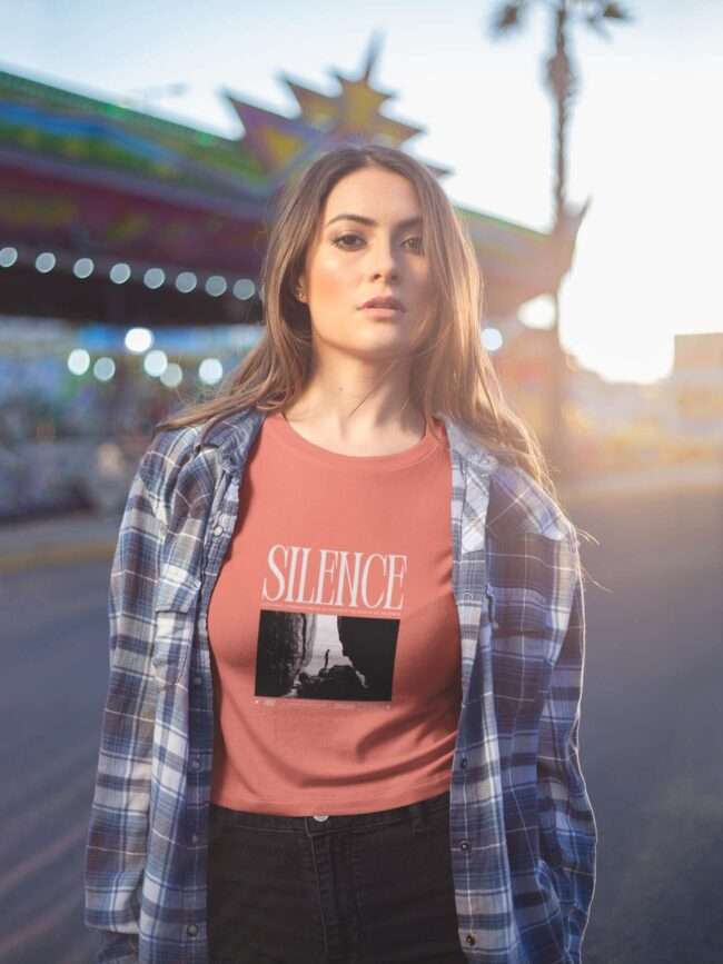 portrait of a beautiful woman wearing a crop top tee mockup a19435 6