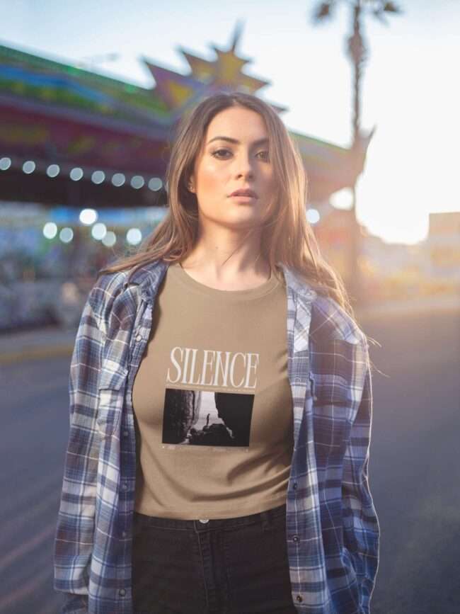 portrait of a beautiful woman wearing a crop top tee mockup a19435 8