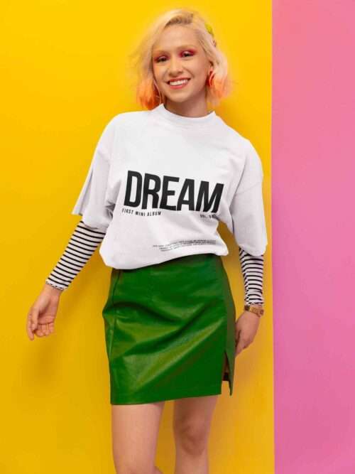 oversized tee mockup of a joyful woman posing in a new pop inspired aesthetic set m38756 1 1