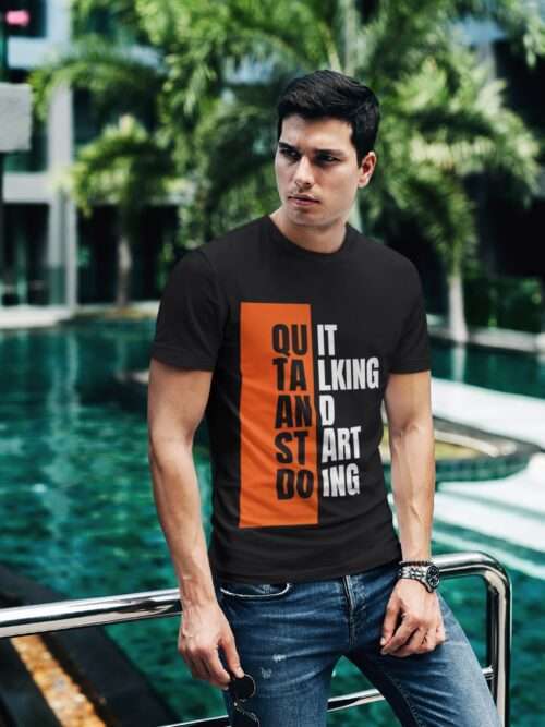 t shirt mockup of a fashionable man posing by a pool 430 el 8