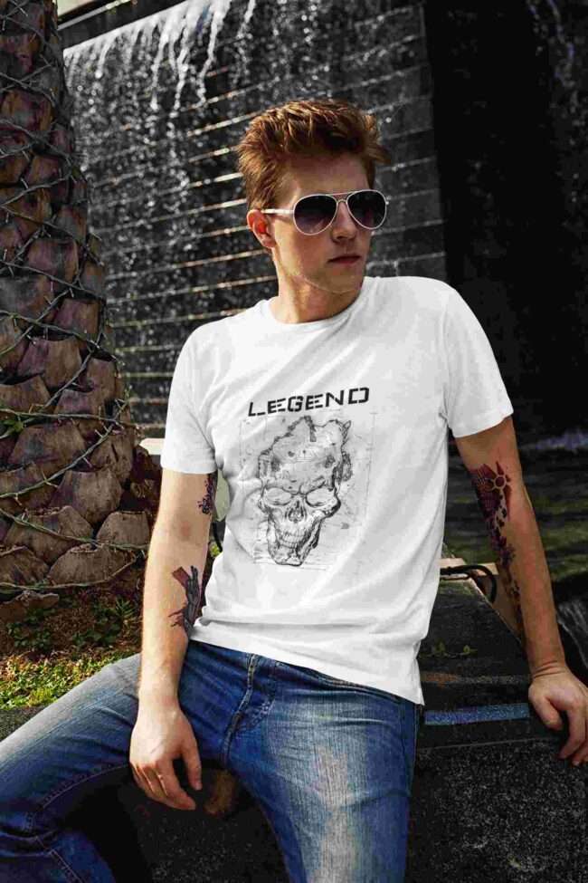 t shirt mockup of a red haired man posing next to a fountain 2191 el1 1