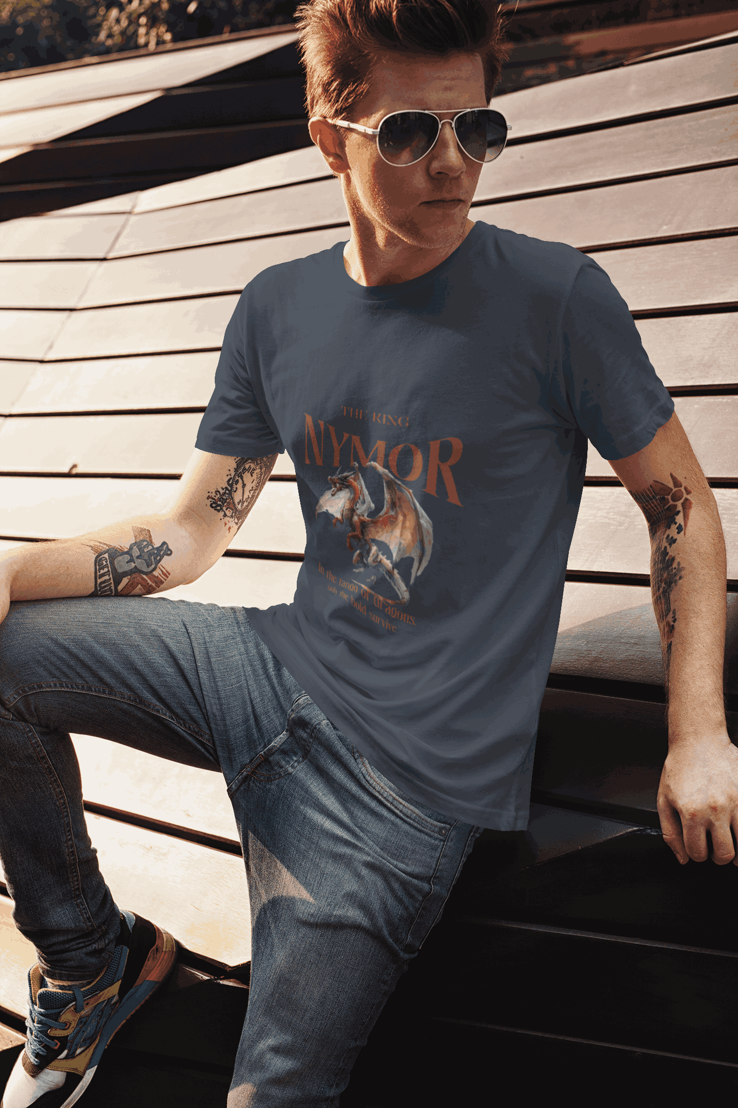 t shirt mockup of a tattooed man with sunglasses posing 2195 el1 5 11zon