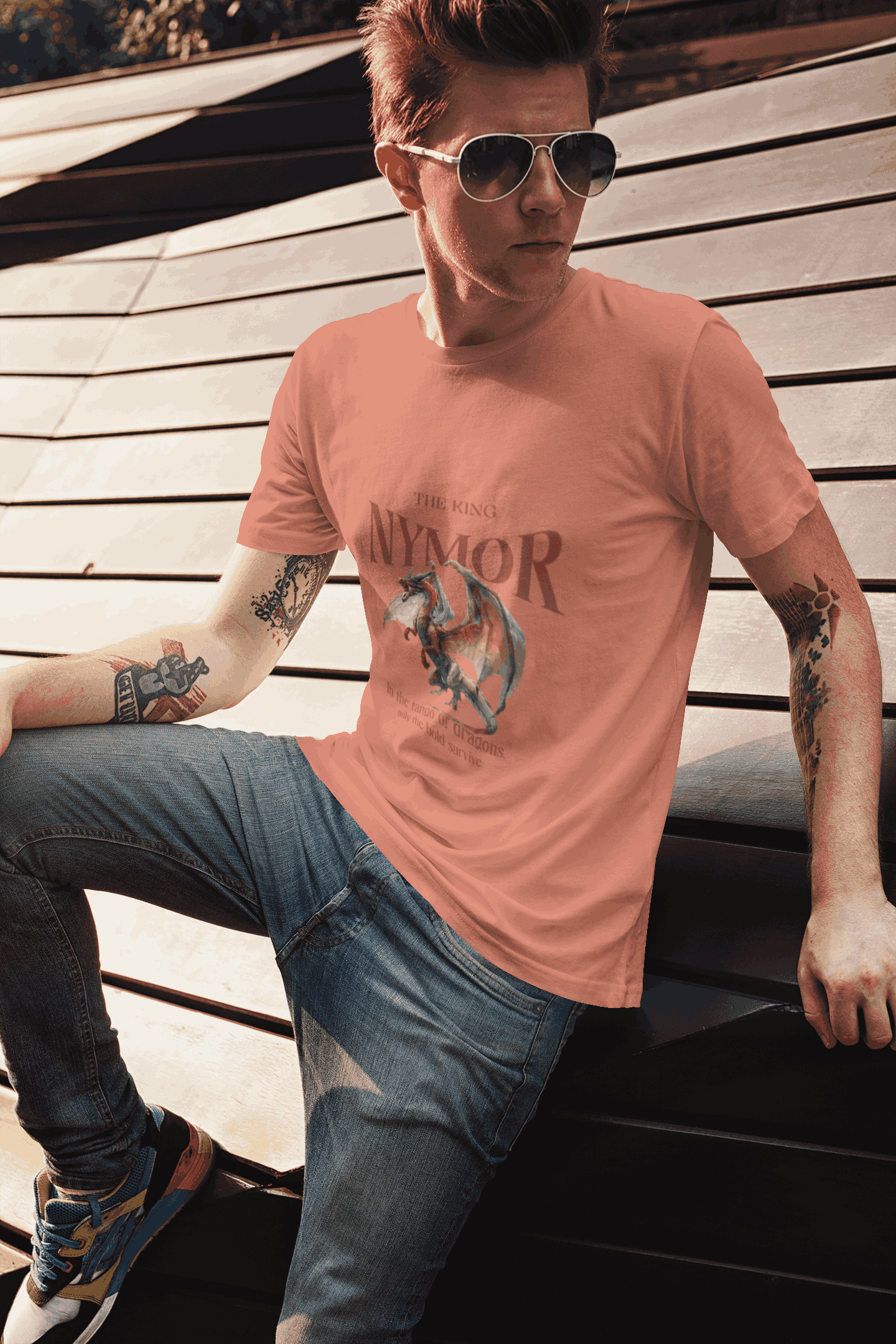 t shirt mockup of a tattooed man with sunglasses posing 2195 el1 9 11zon