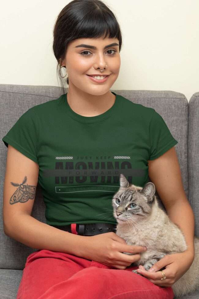 t shirt mockup of a woman posing with her cat 30676 4