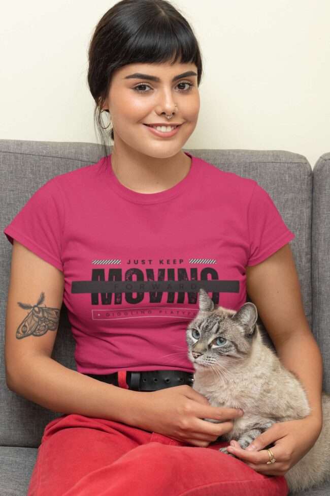 t shirt mockup of a woman posing with her cat 30676 6