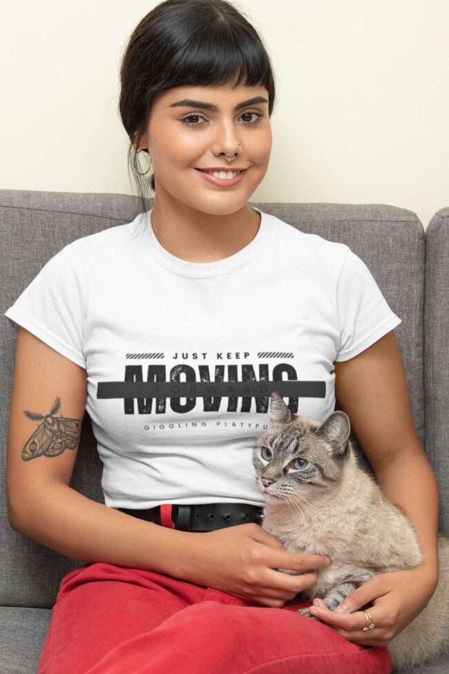 t shirt mockup of a woman posing with her cat 30676